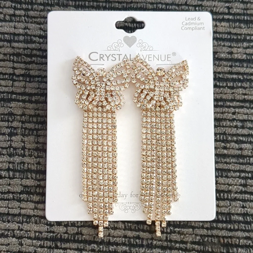 Rhinestone Pave Fringe Butterfly Stud Drop Earrings